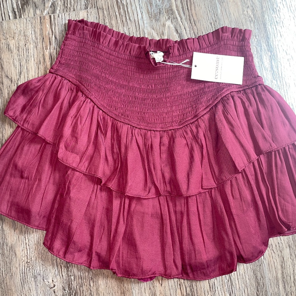 Ruffle Smocked Waist Skort maroon☀️😀